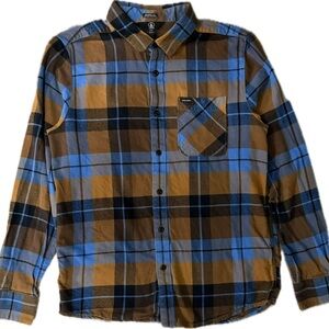 Volcom Men's Casual Plaid Shirt in Blue and Brown